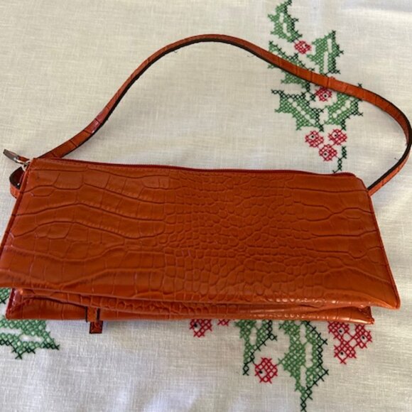 Rusty Orange Faux Alligator/Croc clutch Purse - Picture 2 of 4